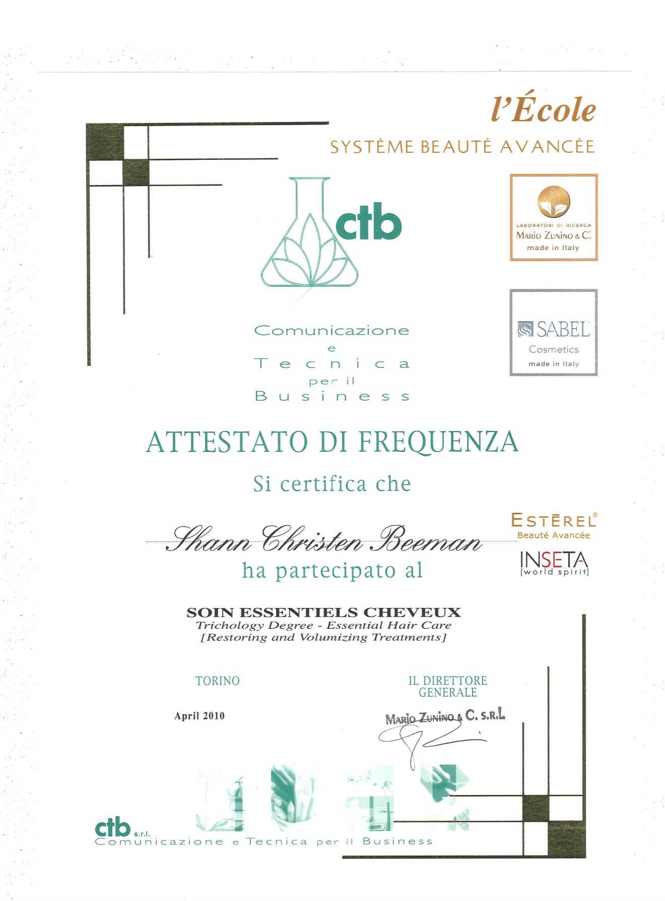 Attestato di Frequenza - Restoring and Volumizing Treatments
