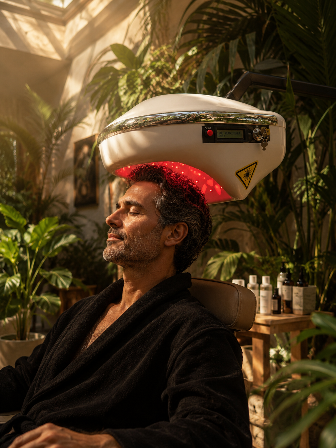 Guest receiving red-light therapy during Follicular Stimulation